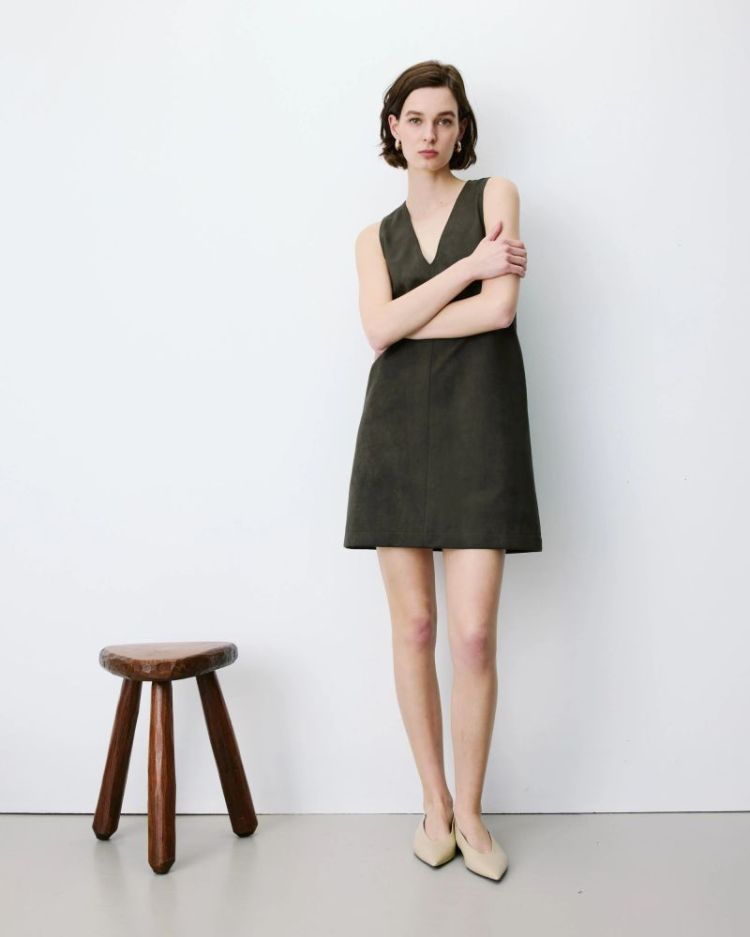 short suede-effect dress Anaya kaki