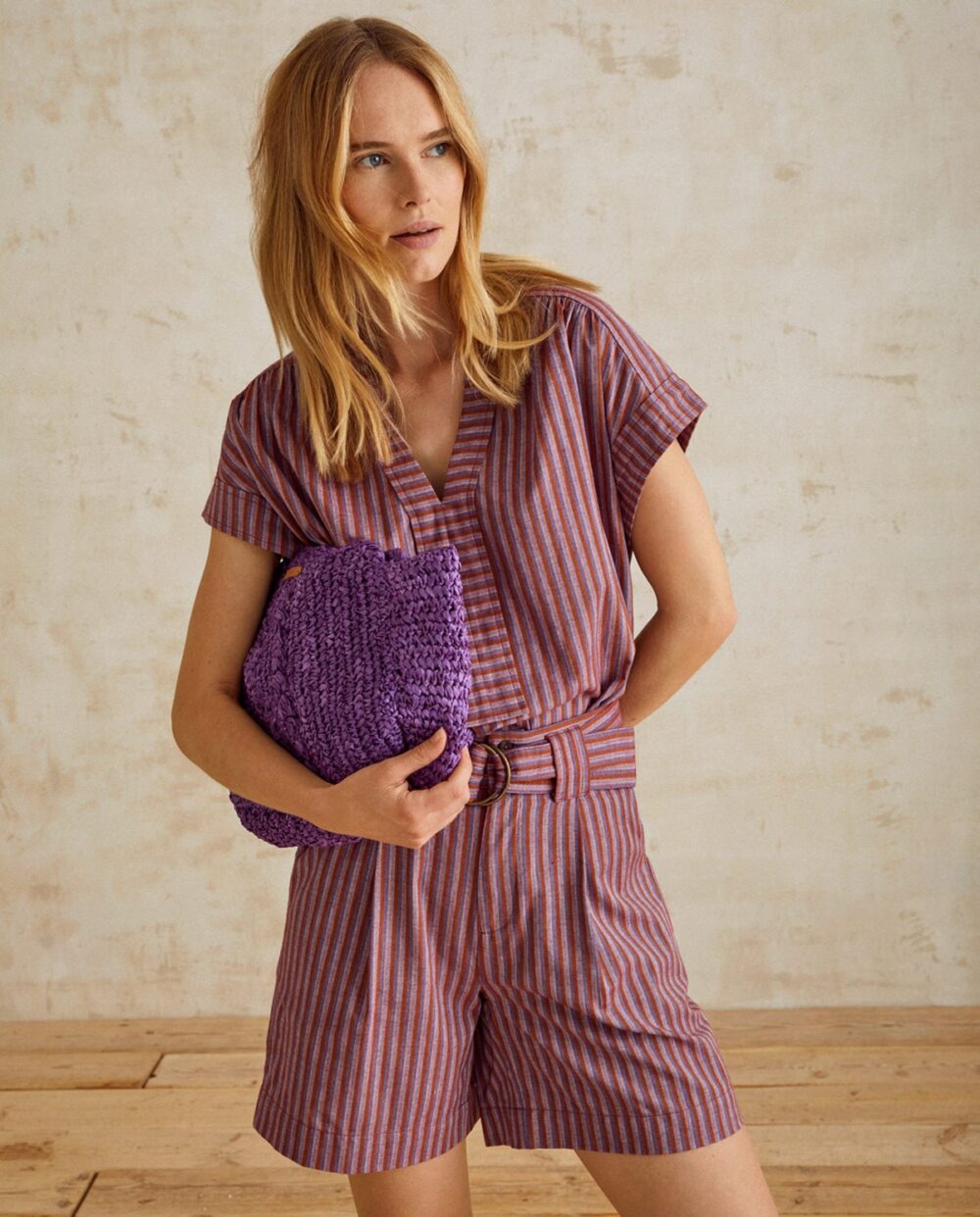 Striped cotton shorts